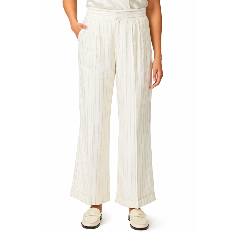 PAIGE NWT Kennie Wide Leg Pants Womens Cream Pinstripe High Rise Msrp$259 Sz 8